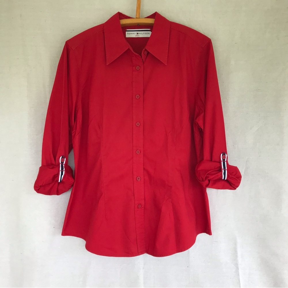 Tommy Hilfiger Women's Red Button-Up Shirt XL